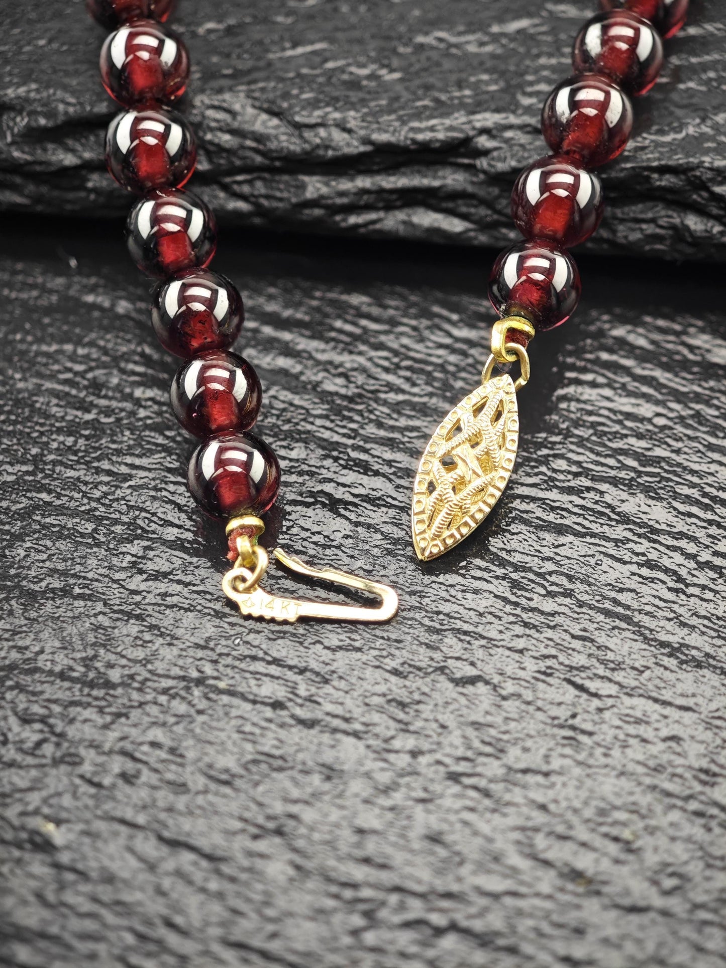 Multi-color Garnet, Pearl 14k Gold Clasp, Beaded Necklace Sterling Silver N2471