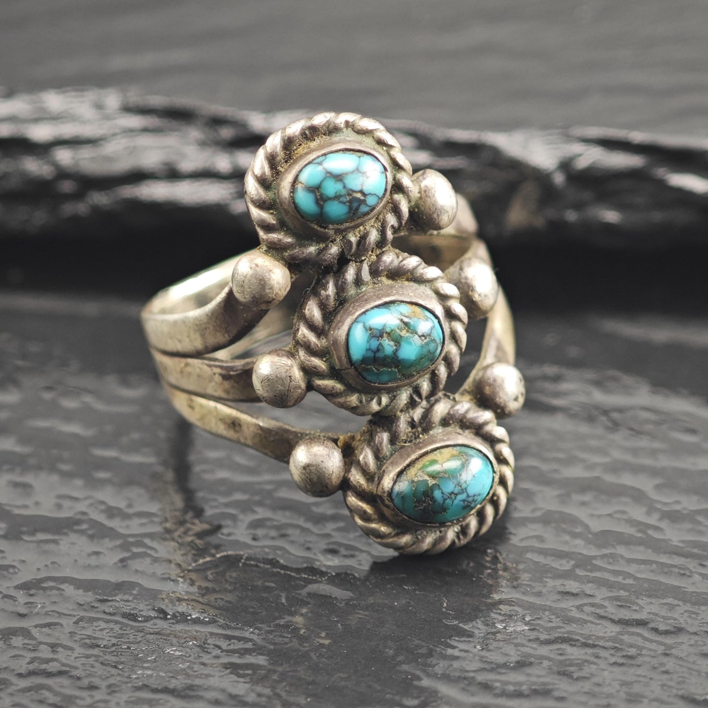 Native American Spiderweb Turquoise Sterling Silver Ring Sz 7 3/4 R6657