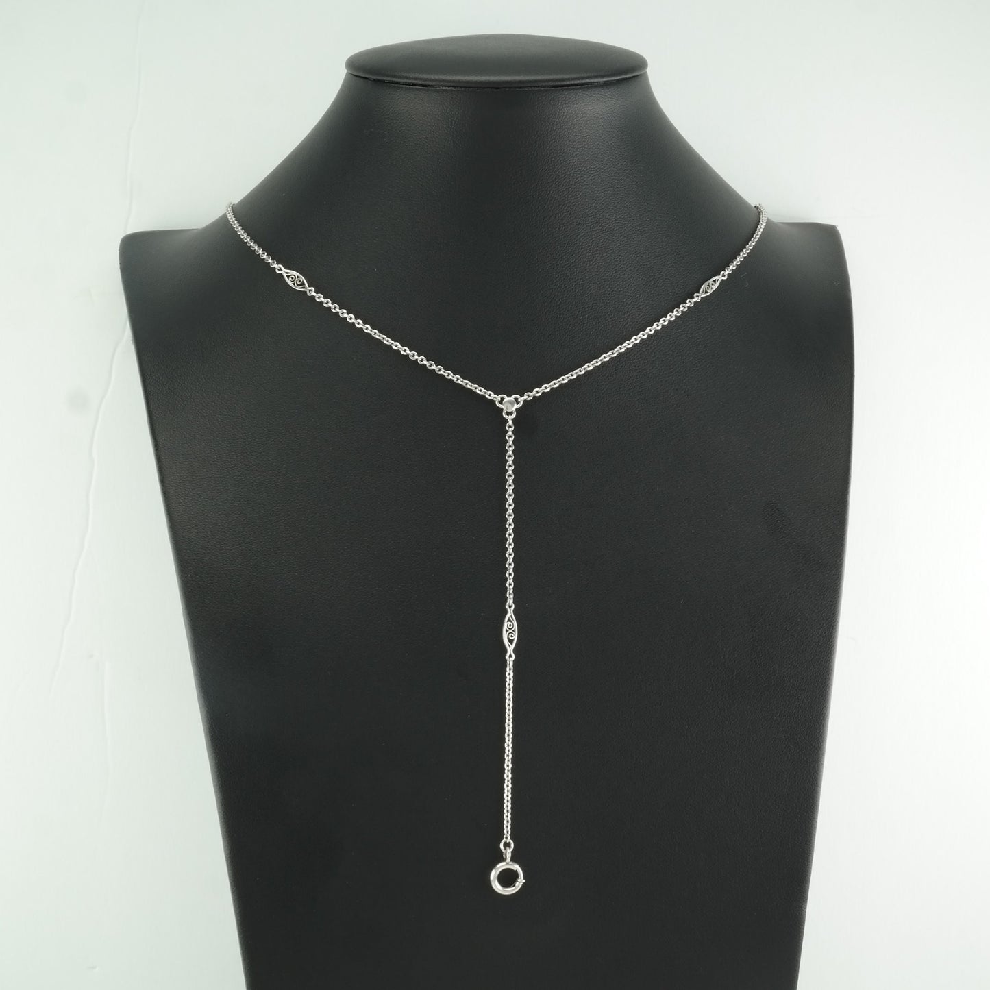 Art Deco Sterling Silver Scroll Filigree Lariat Necklace