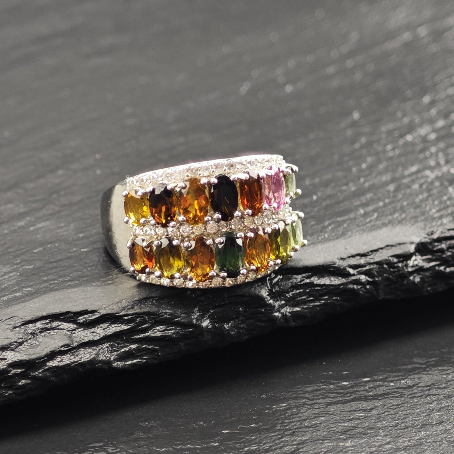 Tourmaline Band Sterling Silver Ring Sz 7 R6725
