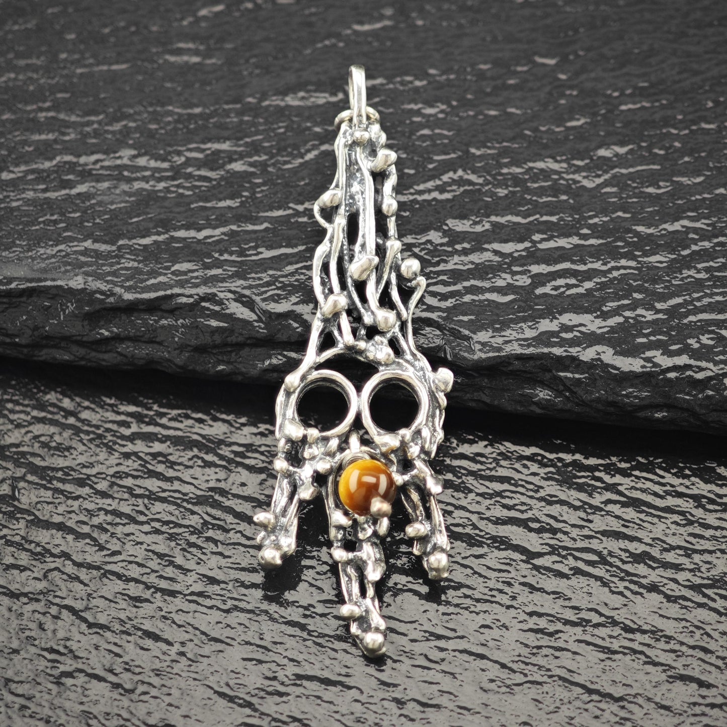 Brutalist Tiger Eye Pendant: Sterling Silver  Jewelry P2793