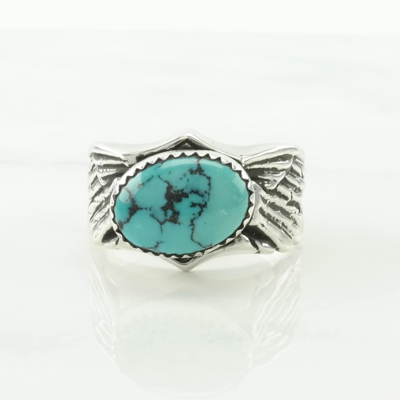 Vintage Native American Silver Ring Turquoise Wings Sterling Blue Size 12 1/4