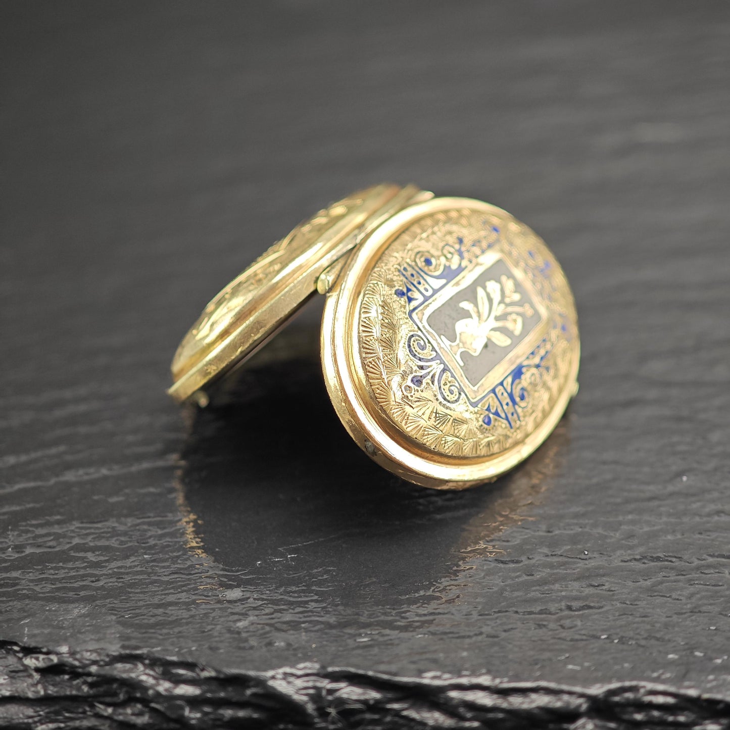 Antique Gold Filled Memorial Hair Locket Pendant Enamel, P3026