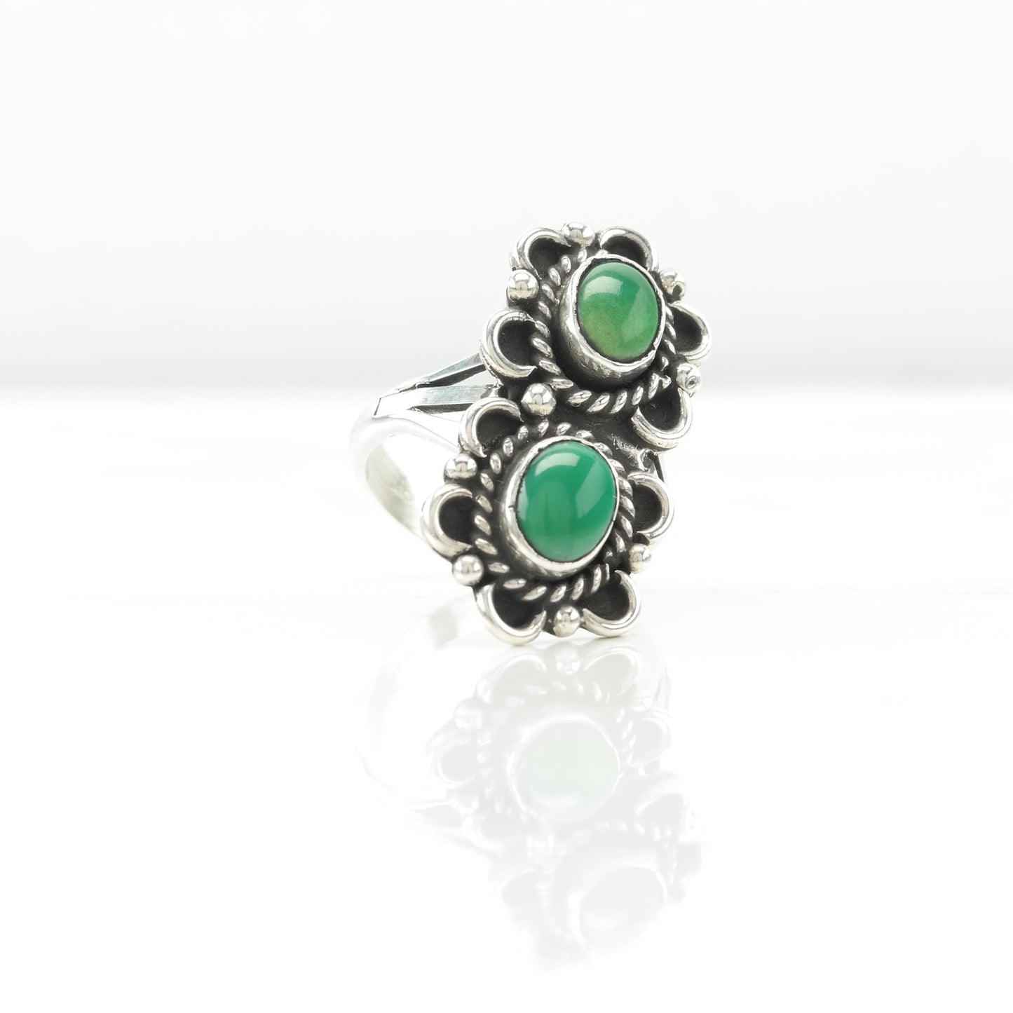 Vintage Rescued Silver Ring Turquoise Sterling Green Two Stone