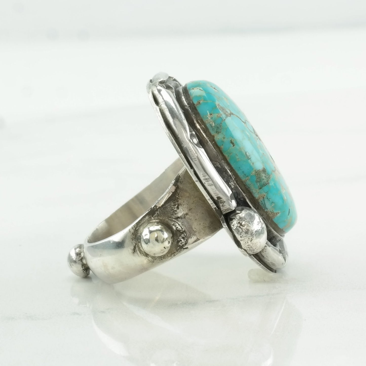 Native American Silver Ring Large, Turquoise Spiderweb, Sterling Silver Size 8