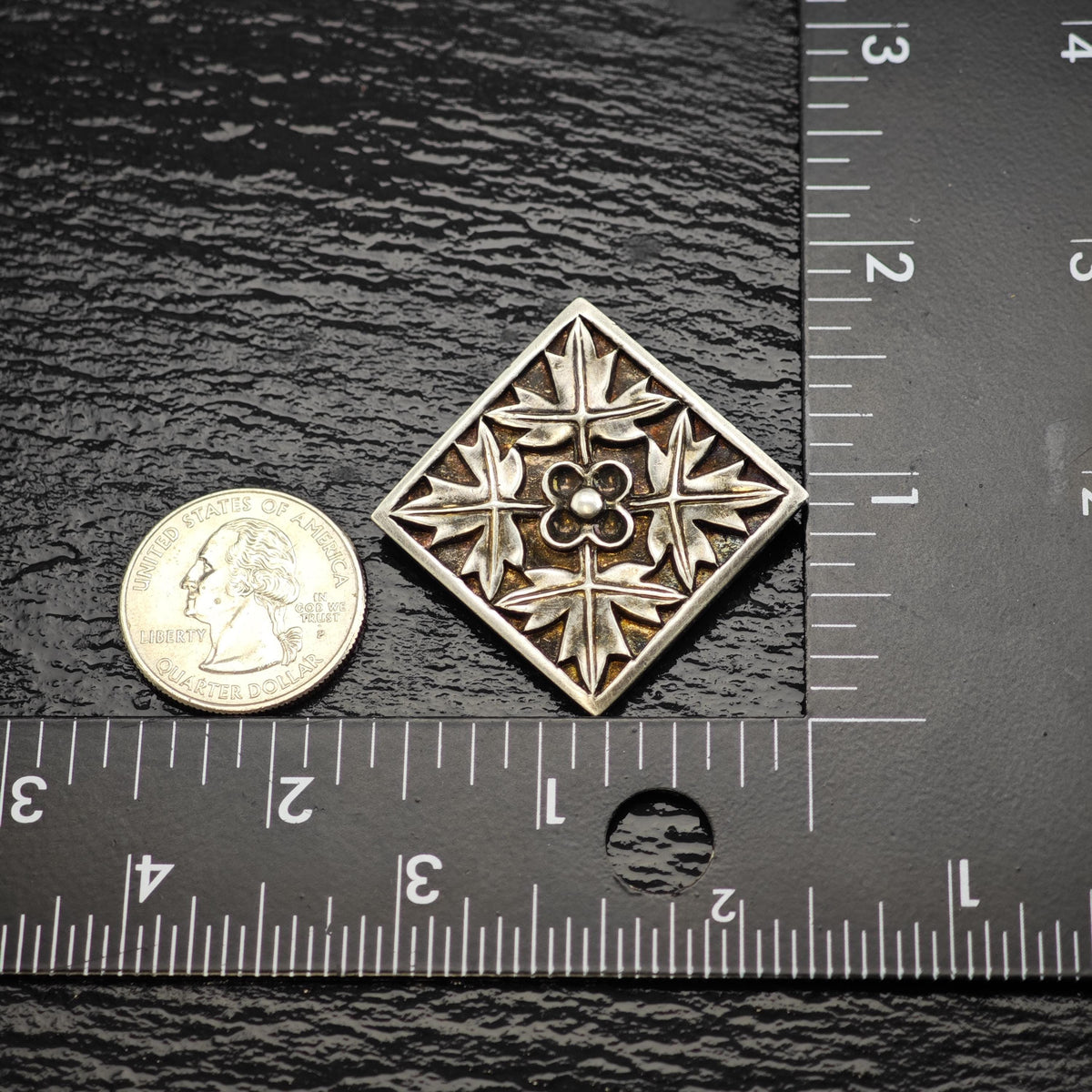 MFA Flower Leaf Square Sterling Silver Pendant Brooch P3098