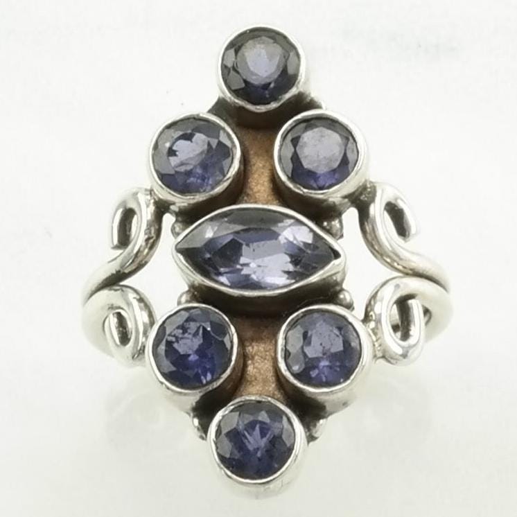 Iolite Cluster Sterling Silver Ring Size 7 1/4