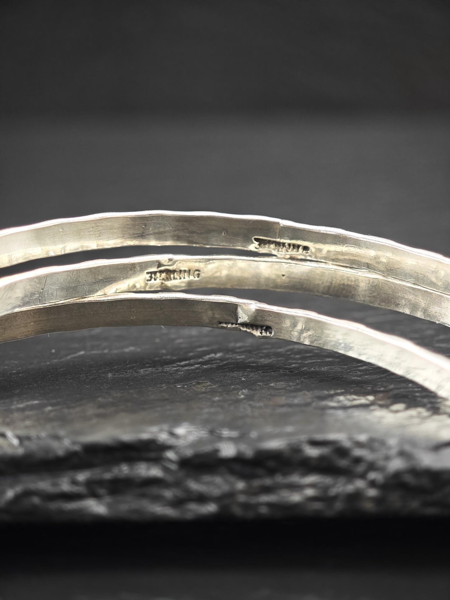 Stackable Repousse Floral Bangle Sterling Silver