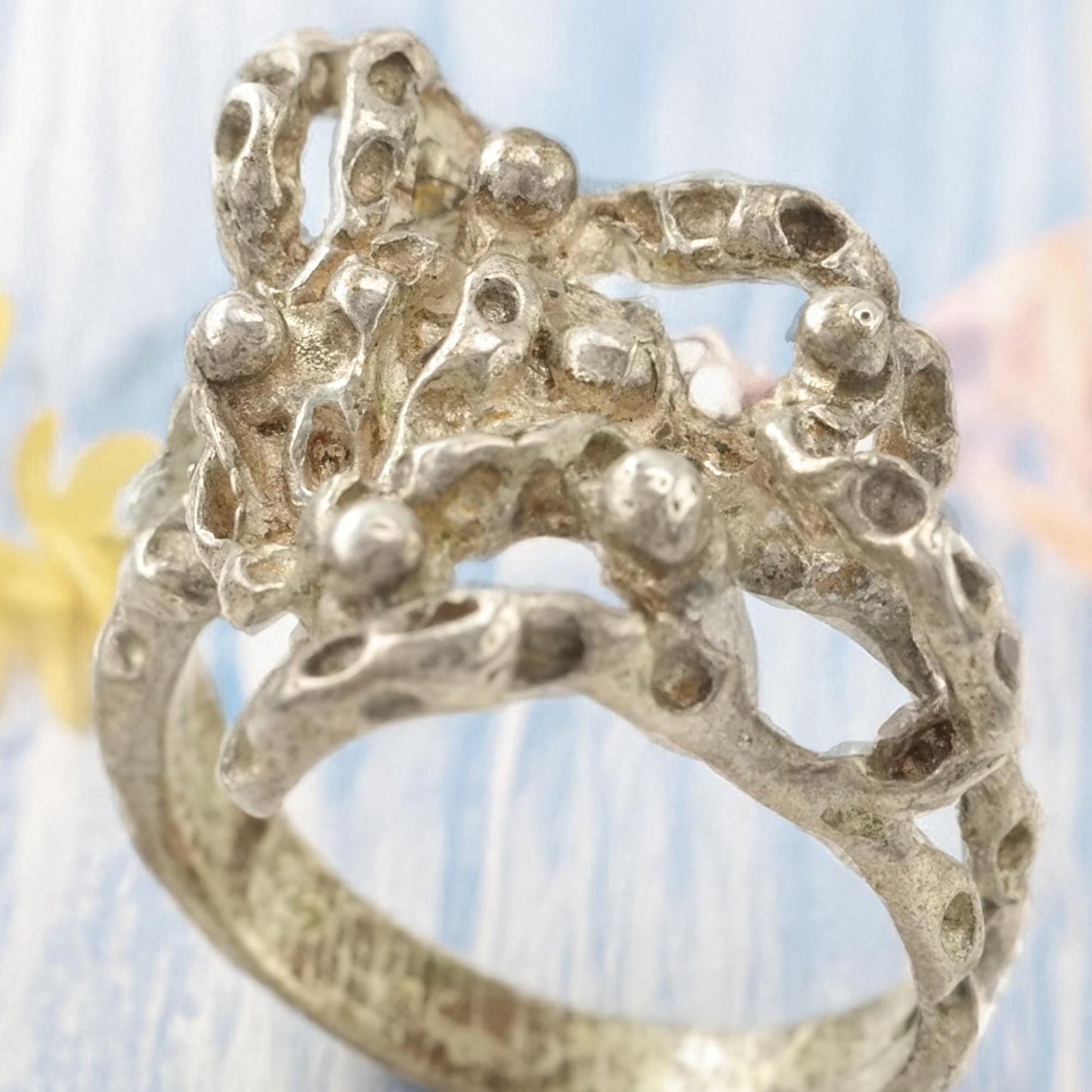 Brutalist, Studio Sterling Silver Ring Sz7 3/4 R5602