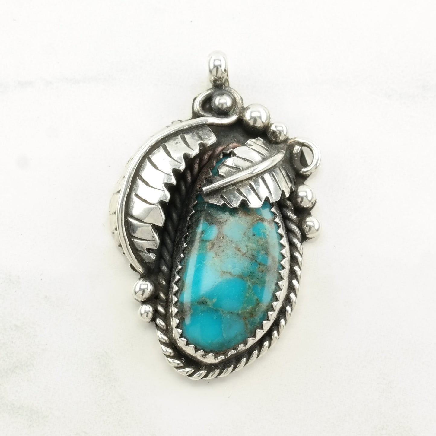 Vintage Native American Turquoise Feather Sterling Silver Pendant