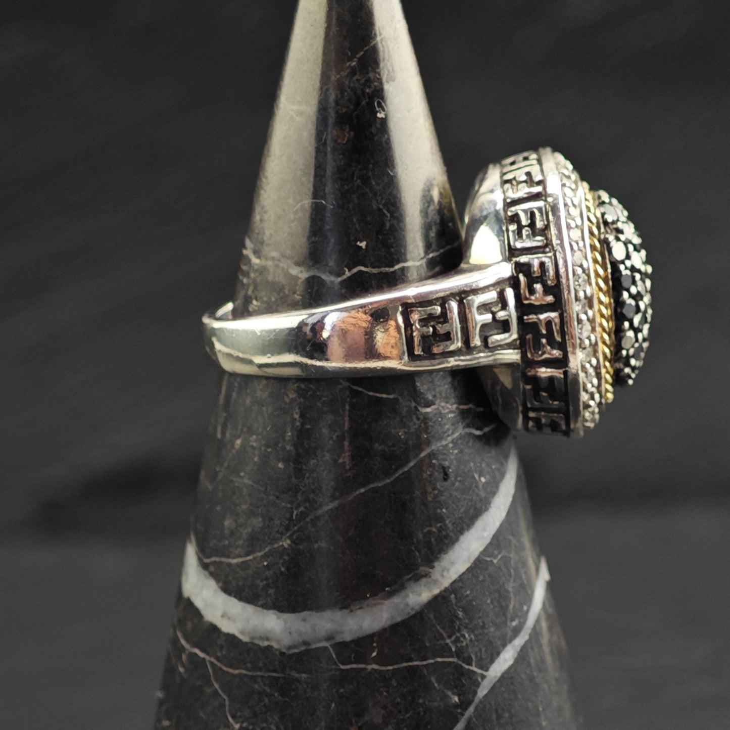 EFFY Black & White Diamond 18K Gold Accent Sterling Silver Ring Sz 7 R6731