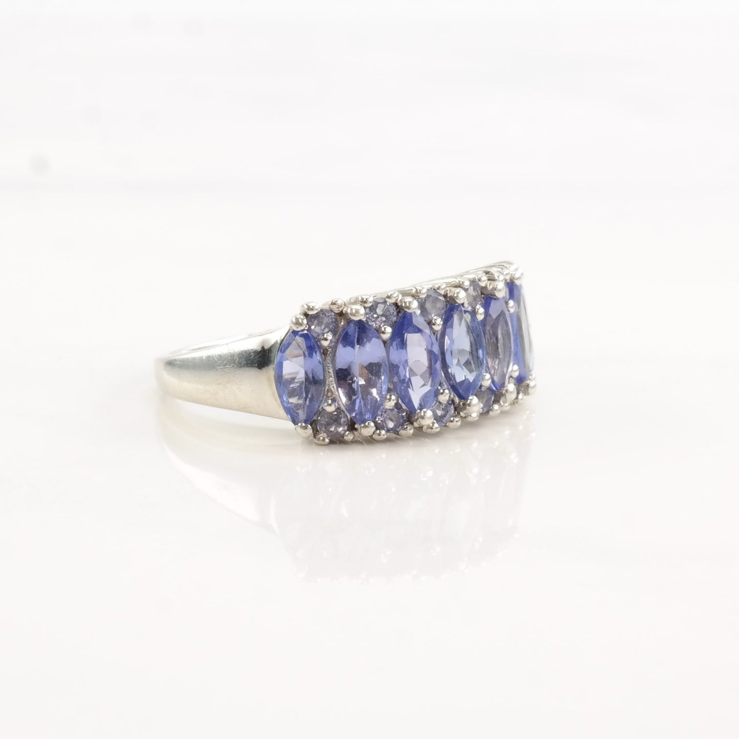 Vintage STS Silver Ring Tanzanite Cluster Sterling Size 6 1/4