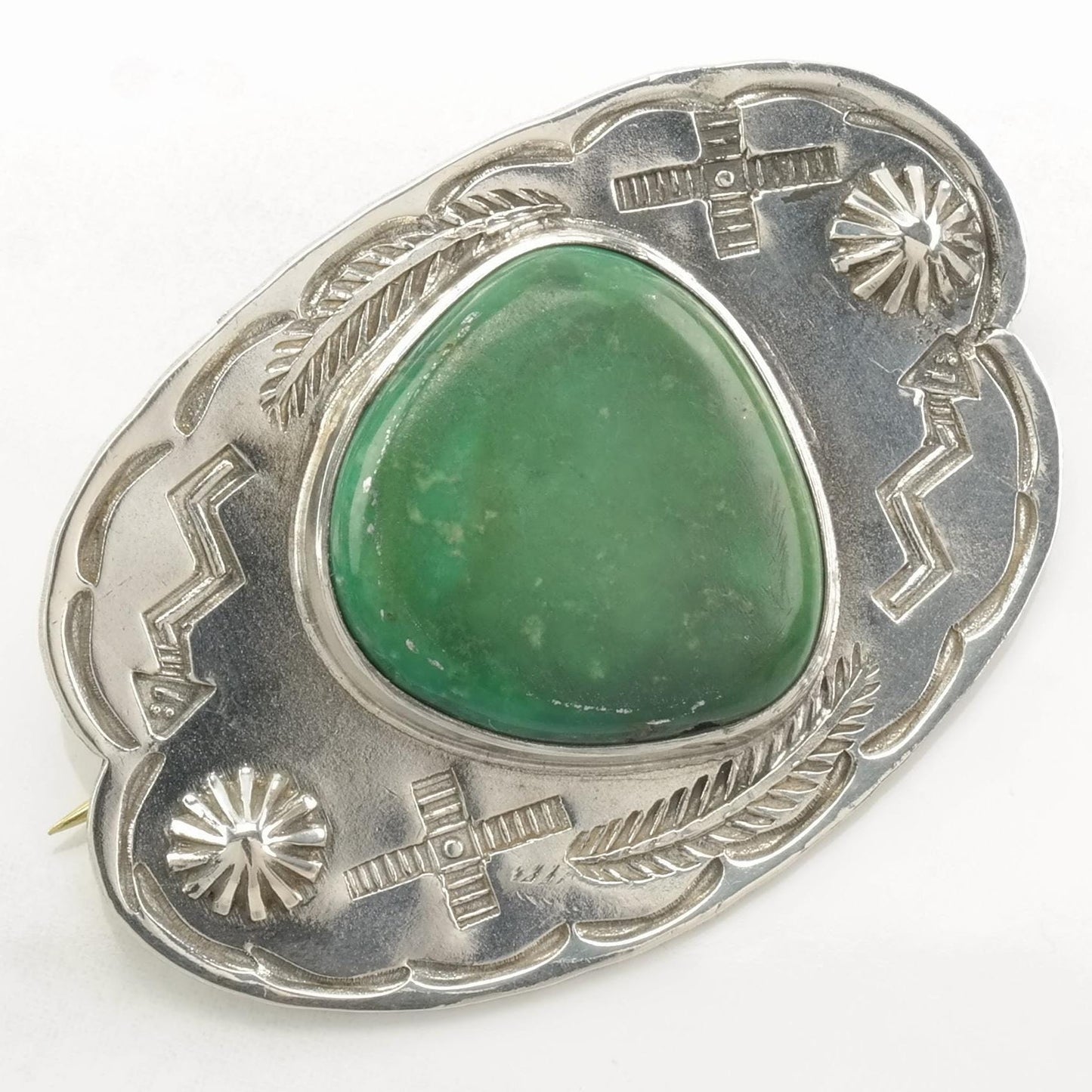 Native American Sterling Silver Brooch Fred Harvey Era Green Turquoise