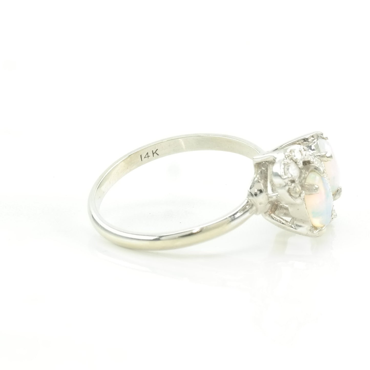 14k White Gold Natural Opal Diamond Ring Size 6