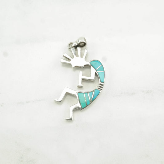 Vintage Turquoise, Opal, Shell Kokopelli Sterling Silver Pendants P2357B