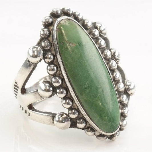 Vintage Fred Harvey Era Silver Ring Cerrillos Turquoise Oval Sterling Size 8 1/4