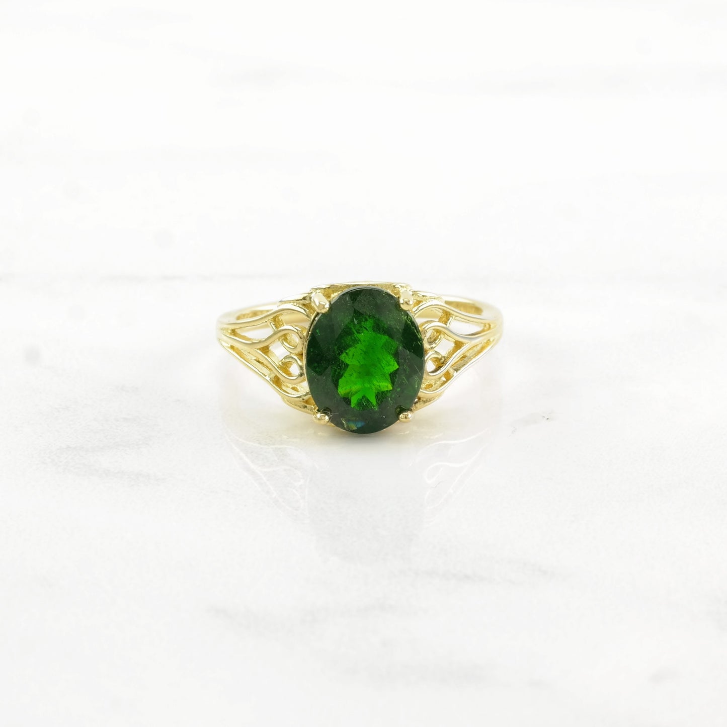 Sterling Silver Ring Chrome Diopside Gold Plated Green Size 7