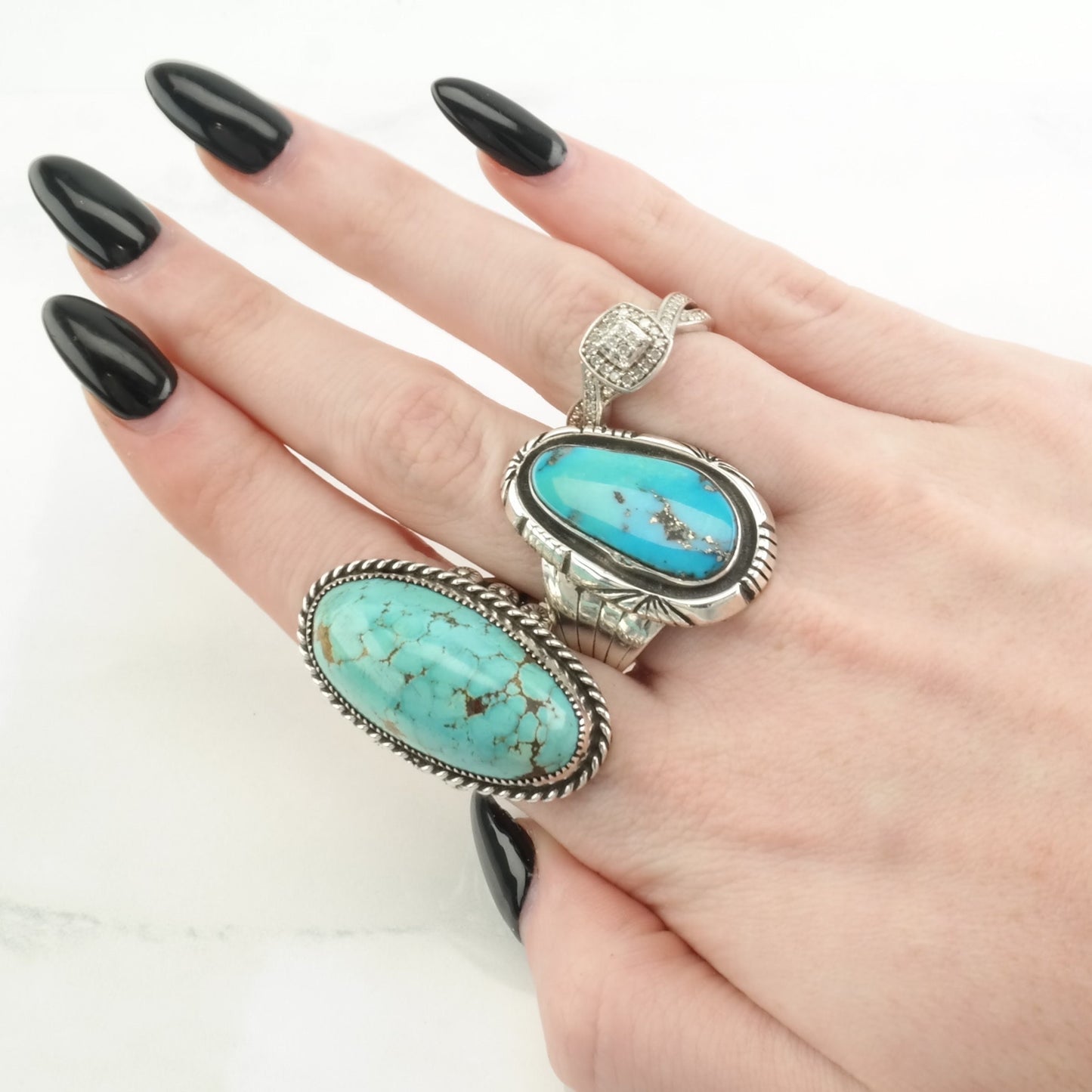 Darrell Cadman, Navajo Silver Ring Turquoise Sterling Blue Size 9 3/4