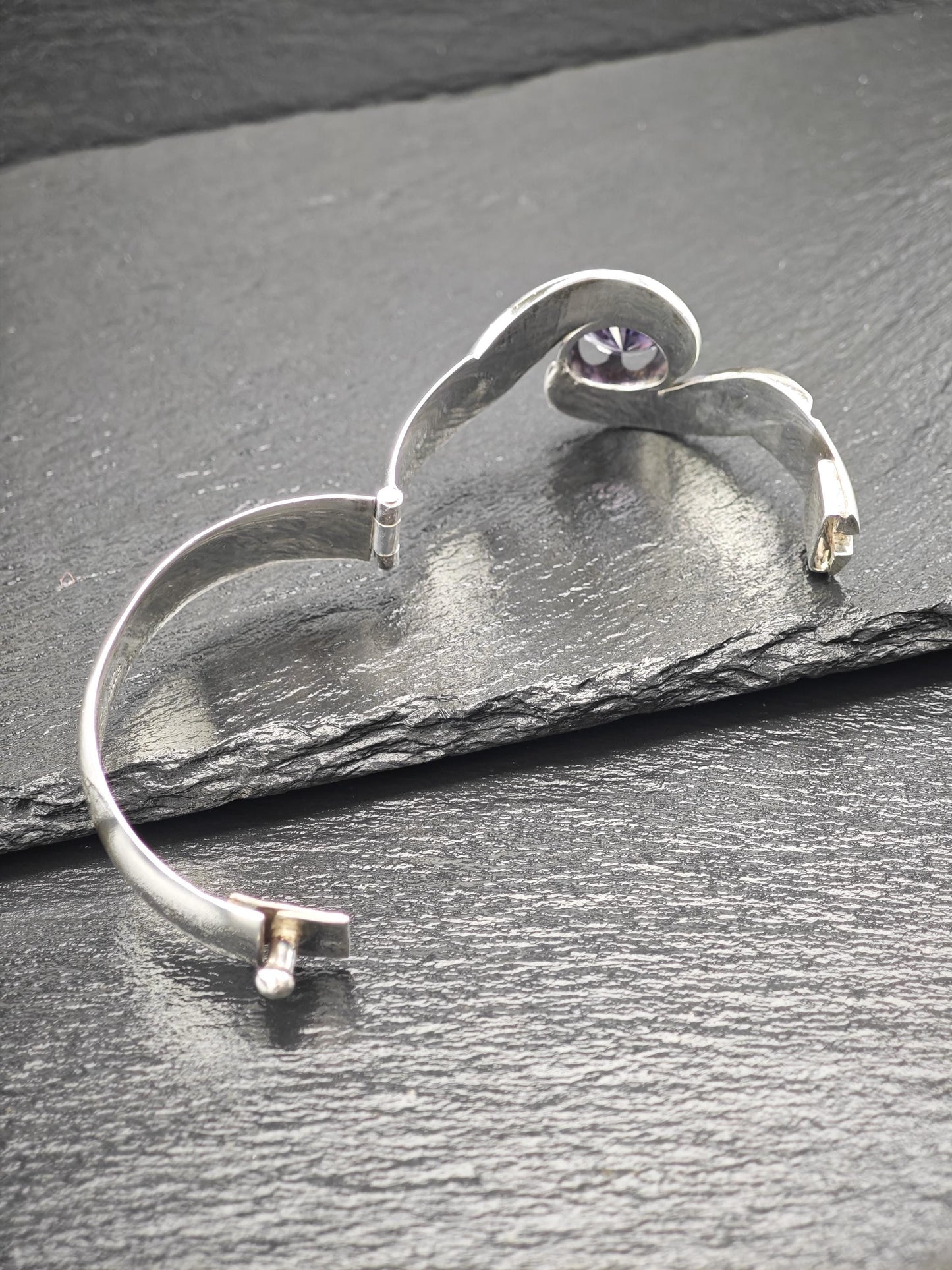 Synthetic Alexandrite Ballesteros Taxco Bangle Bracelet Sterling Silver