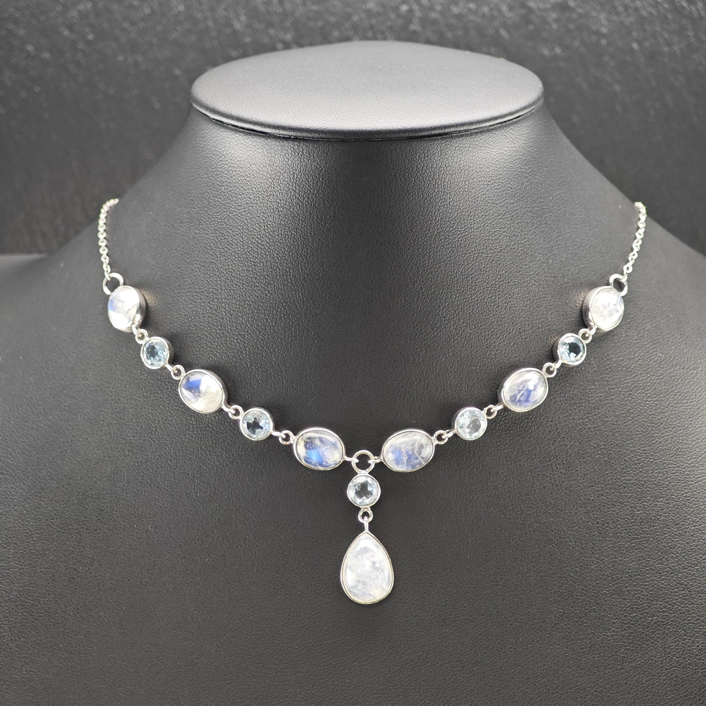 Lariat Sterling Silver Blue Moonstone Topaz Necklace