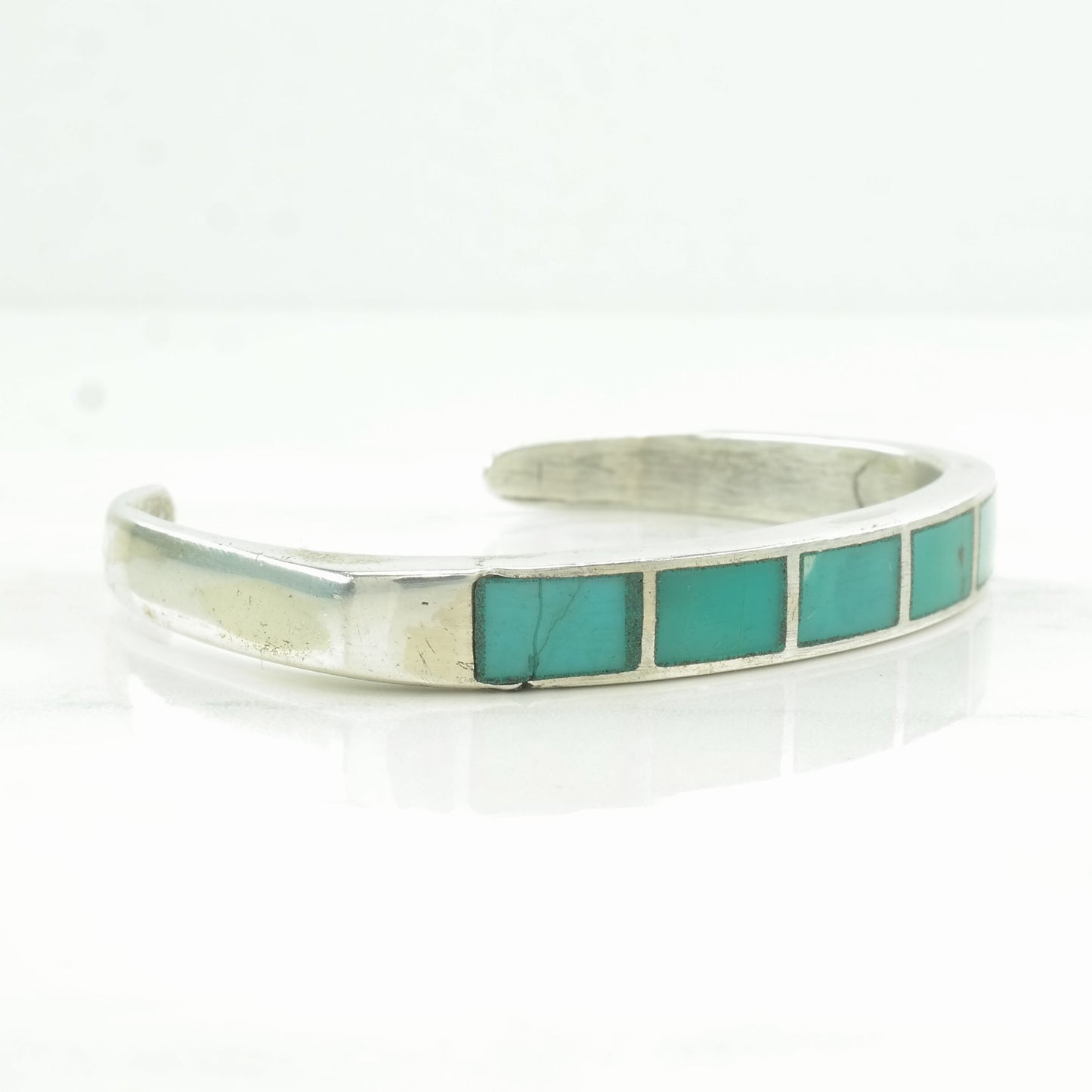 Damaged for Repair Native American Sterling Silver Cuff Bracelet Turquoise Inlay