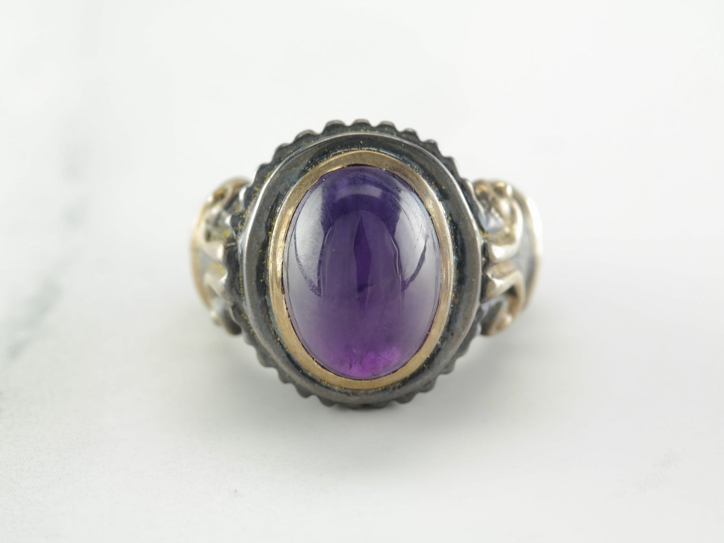Vintage By Sevan Amethyst Oxidized Sterling Silver Ring