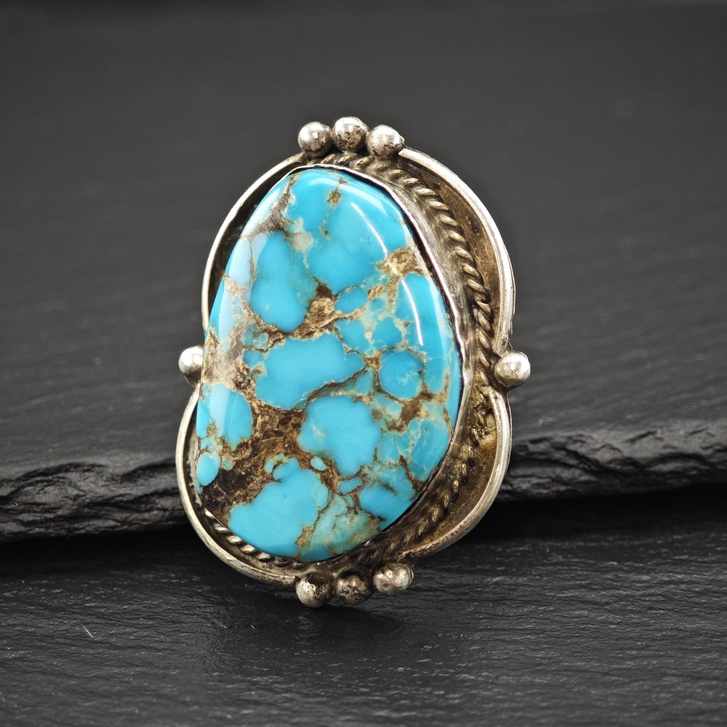 Southwest Large Spiderweb Turquoise Ring Sterling Silver Sz 9 1/4 R6034