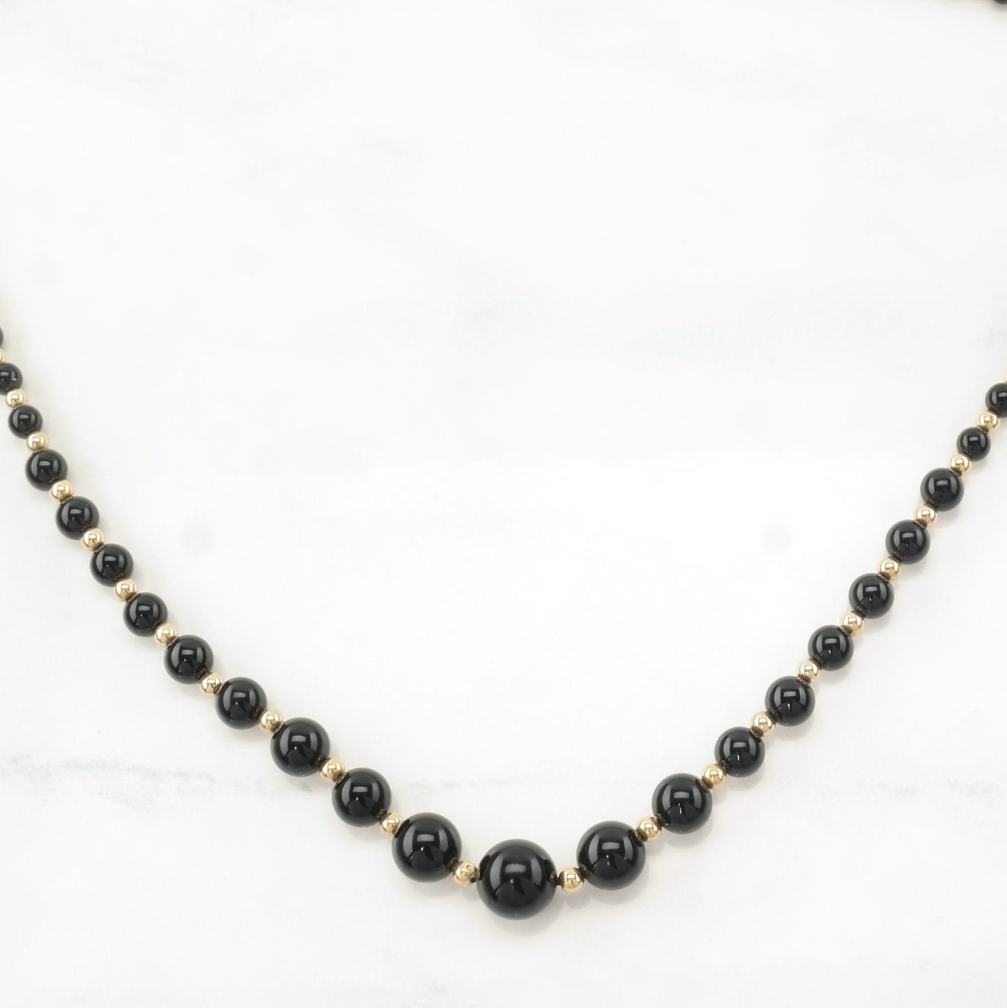 14k Gold Spacers Black Onyx Graduated Beads, Beaded Necklace