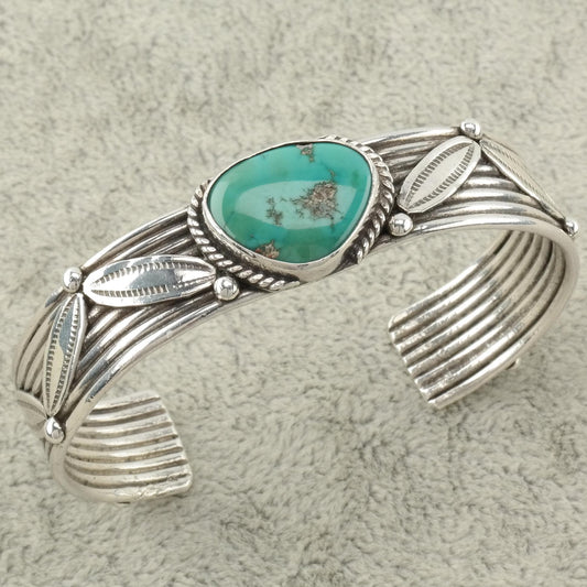 Native American Green Turquoise Cuff Bracelet Sterling Silver