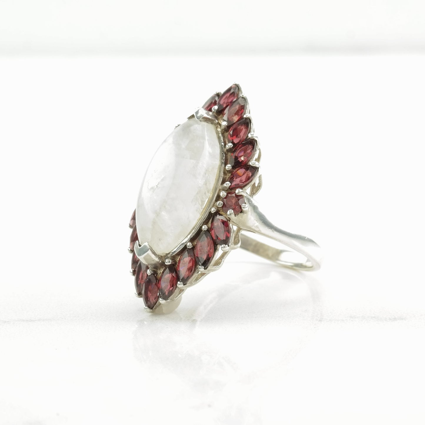 Sterling Silver Ring Moonstone, Garnet Pink Size 9