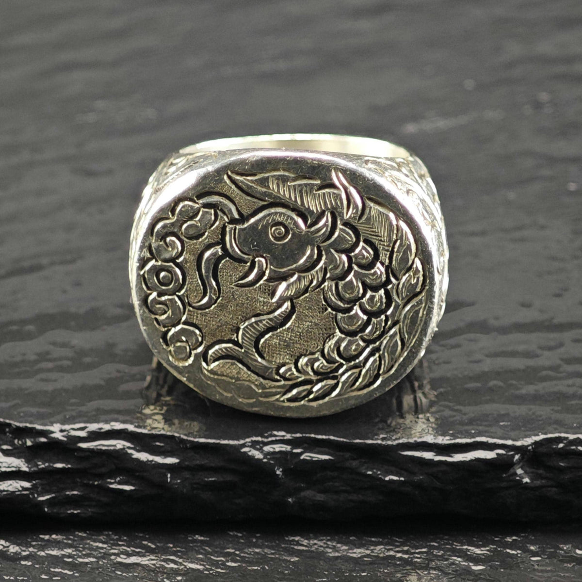 Heavy Koi Fish Sterling Silver Ring Sz 8 1/4 R6877