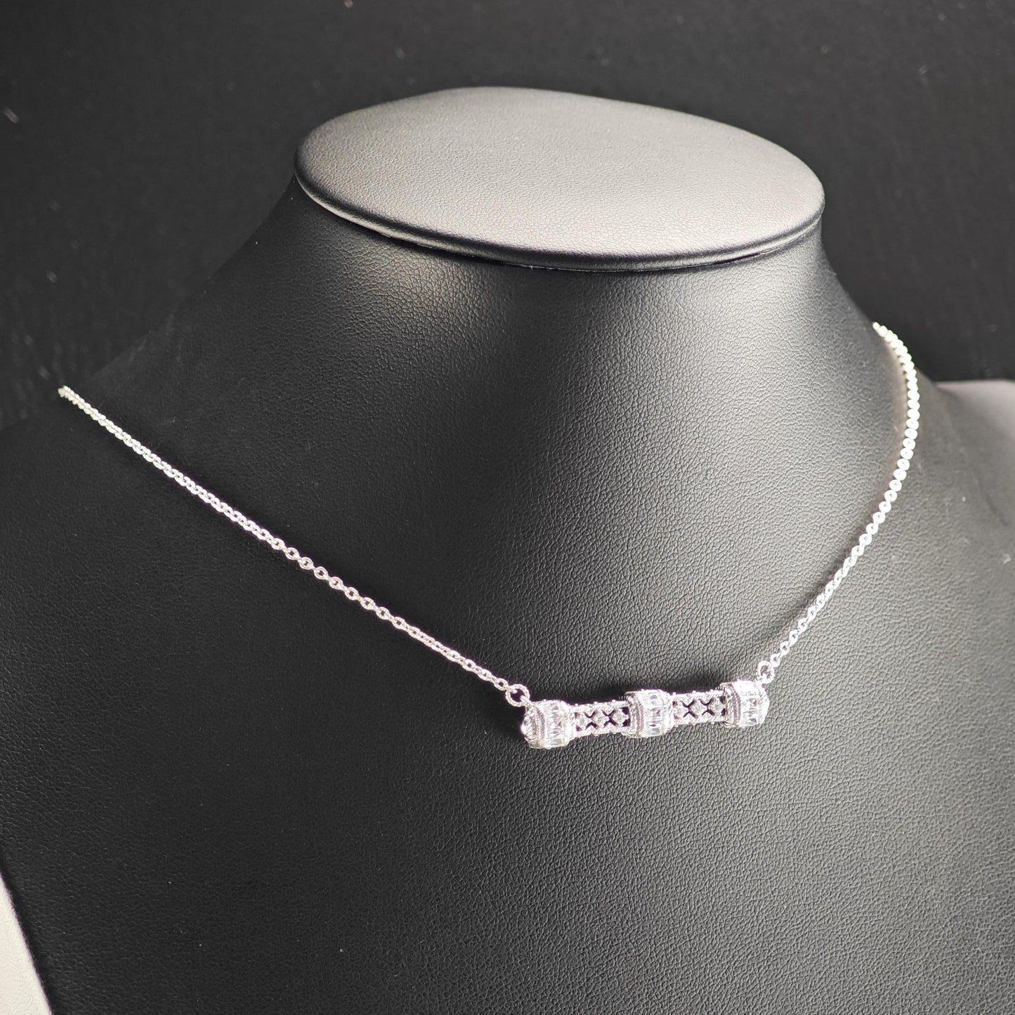 Vintage Judith Ripka DQCZ Bar Necklace Sterling Silver N2738