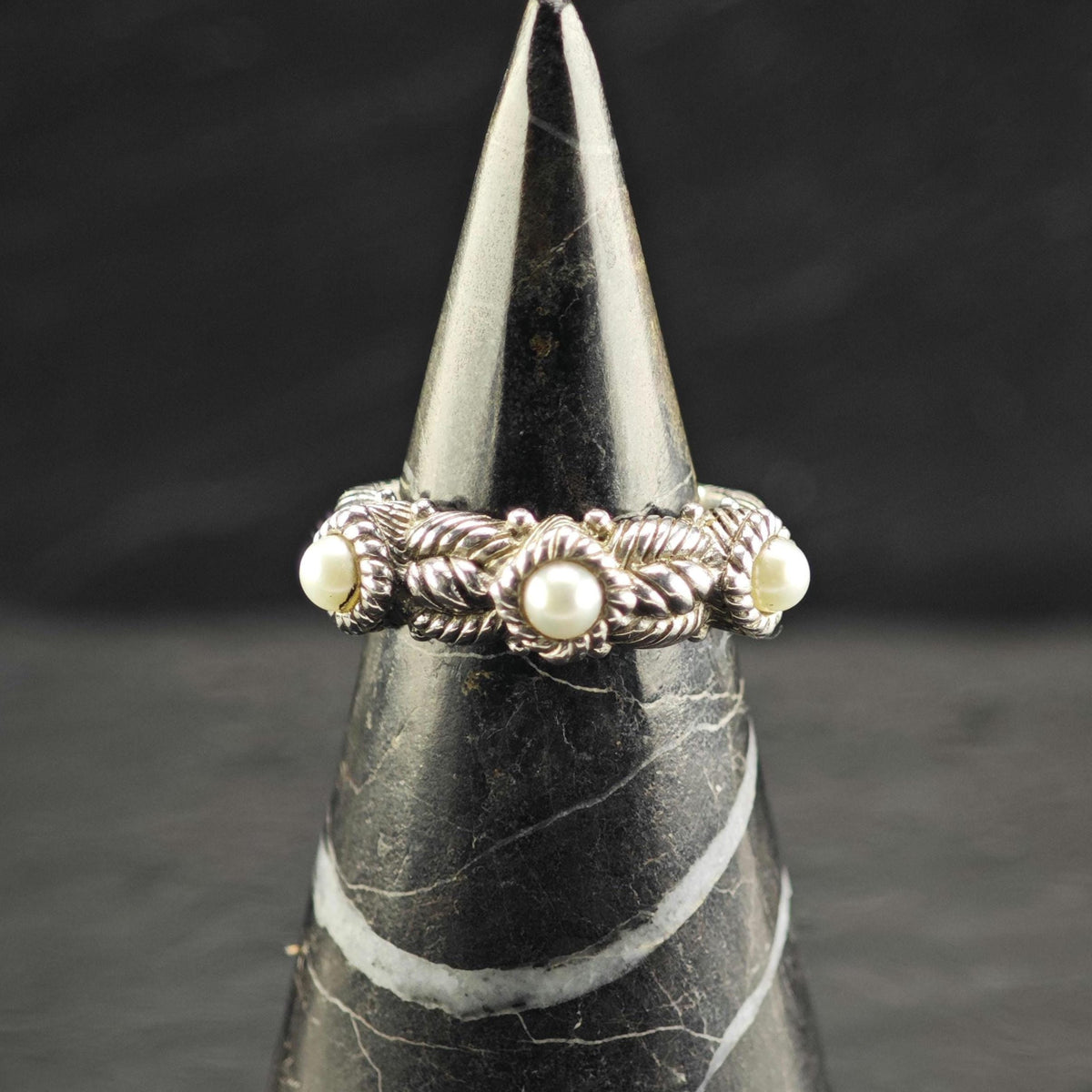 Vintage Judith Ripka Pearl Band Sterling Silver Ring Sz 6 R6817