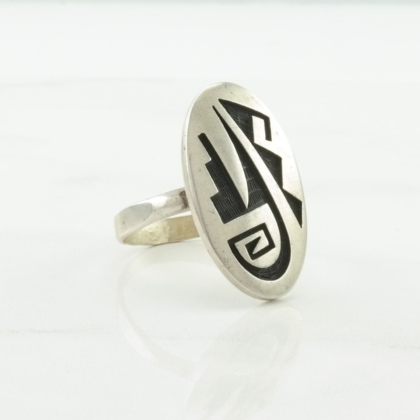 Signed Hopi Silver Ring Overlay Sterling Native American