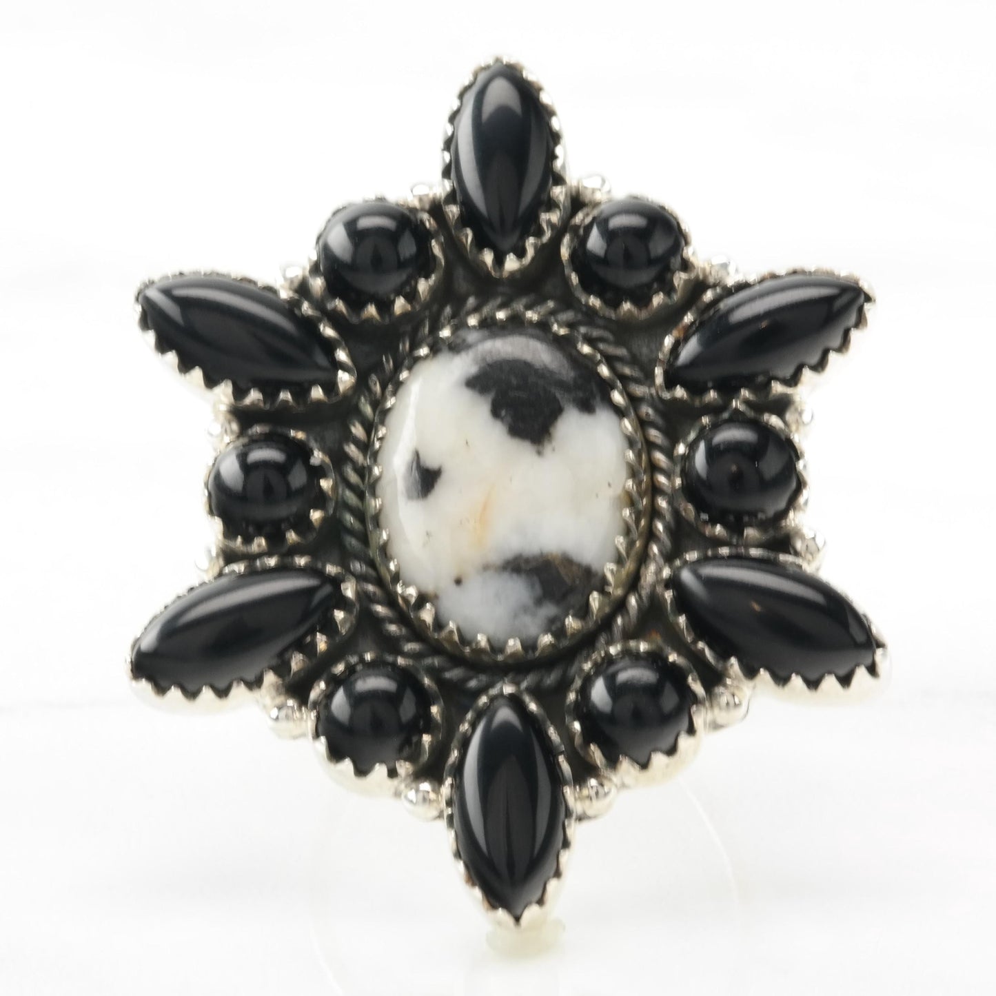 Vintage Sterling Silver Ring Onyx, Agate Large Black, white Size Adjustable