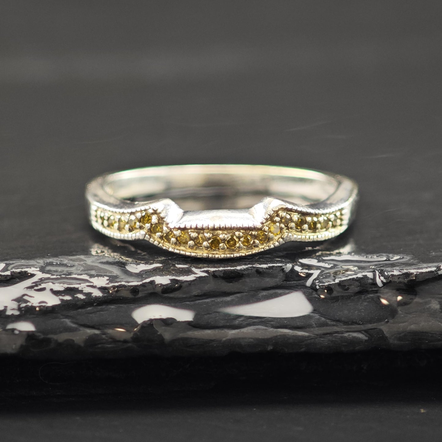 Stackable Yellow Diamond Ring Sterling Silver Sz 6 3/4 R6205