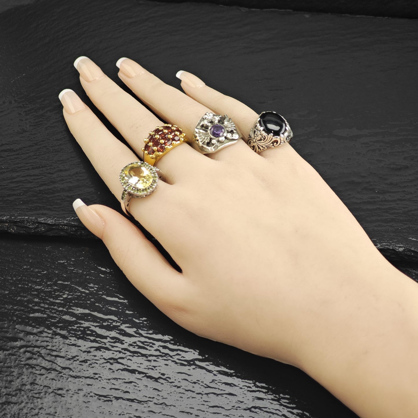 Oval Citrine, Peridot Sterling Silver Ring Sz 9 R6746