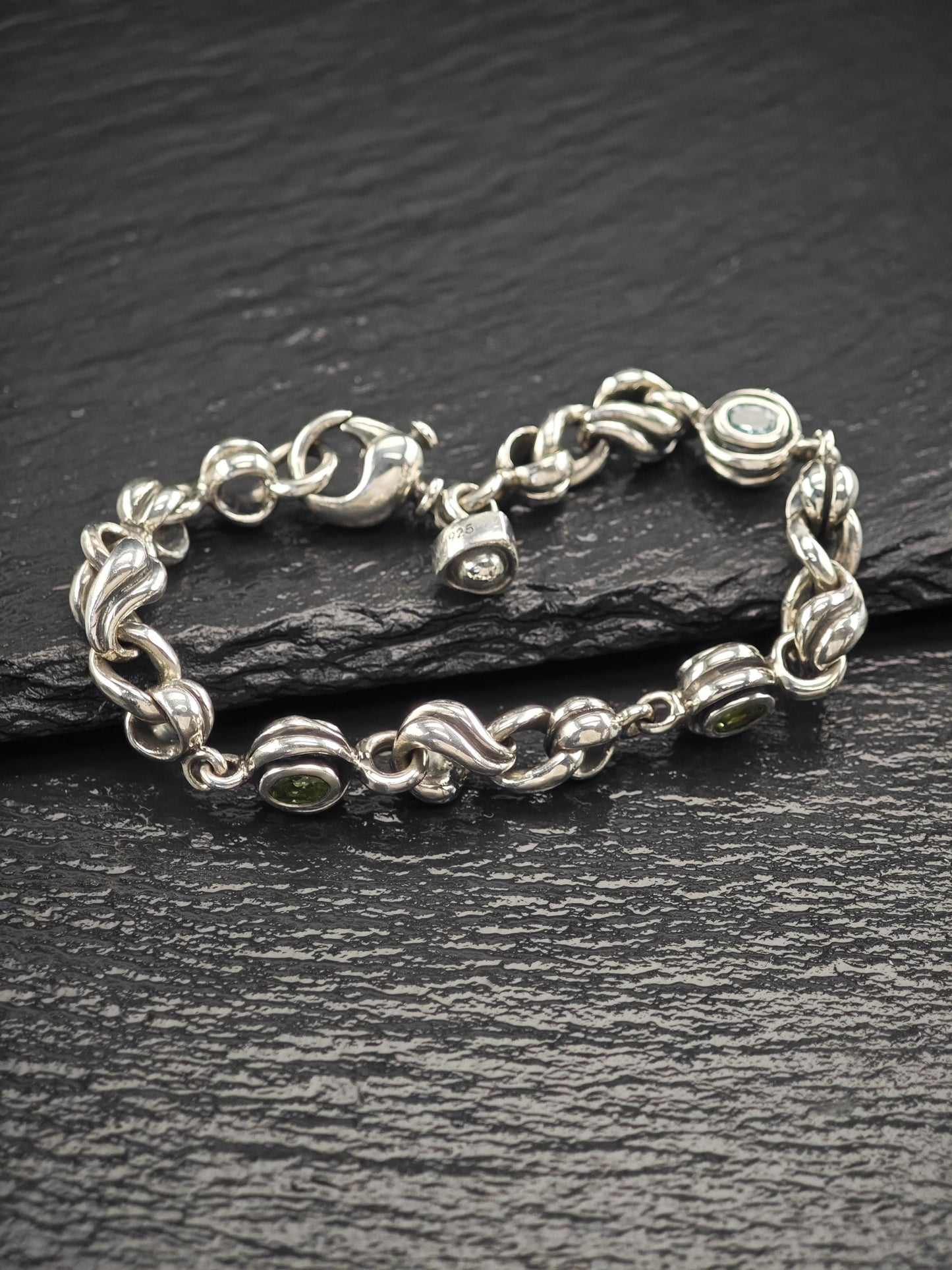 Vintage David Wysor, Topaz, Peridot Reversible Hand Made Bracelet Sterling Silver