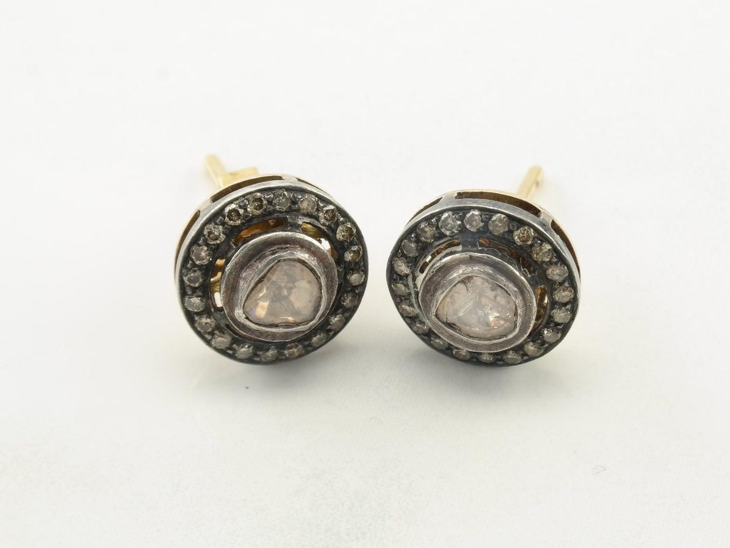 Vintage Polki Diamond Pendant and Earring Set Sterling Silver
