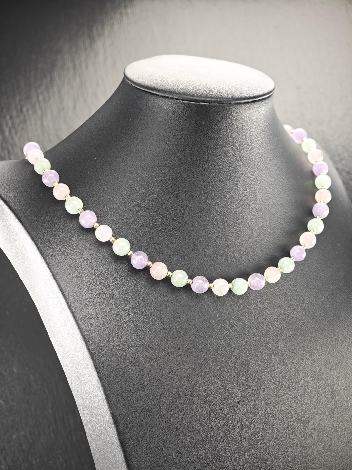 Multi-color Quartz, 14k Gold Clasp, Beaded Necklace Sterling Silver N2470