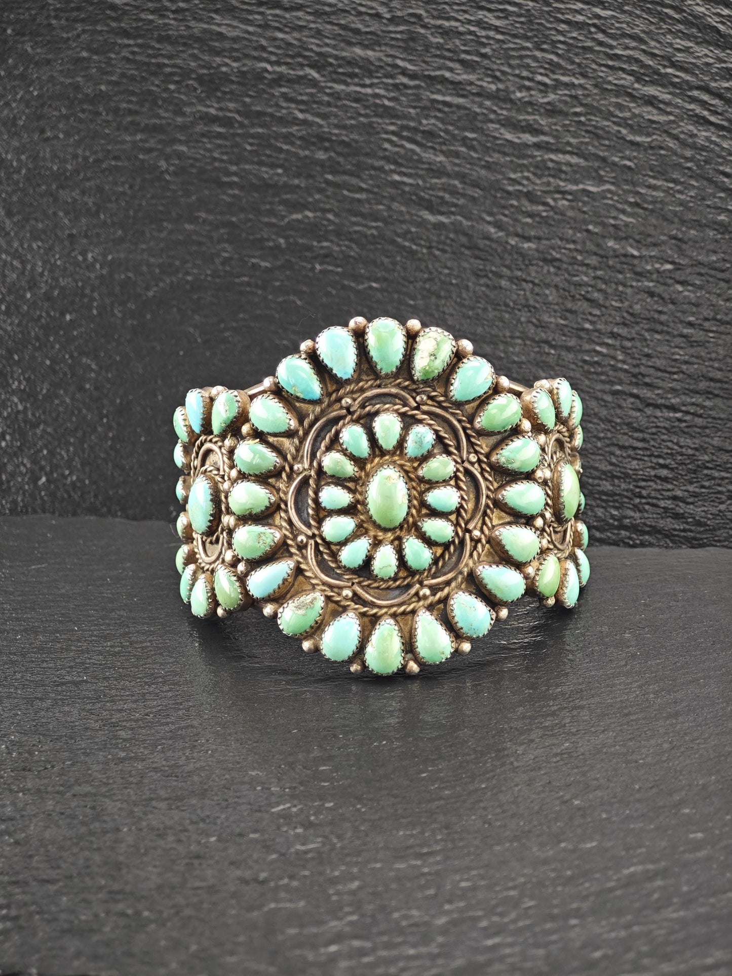 Native American Turquoise Cluster Cuff Bracelet Sterling Silver