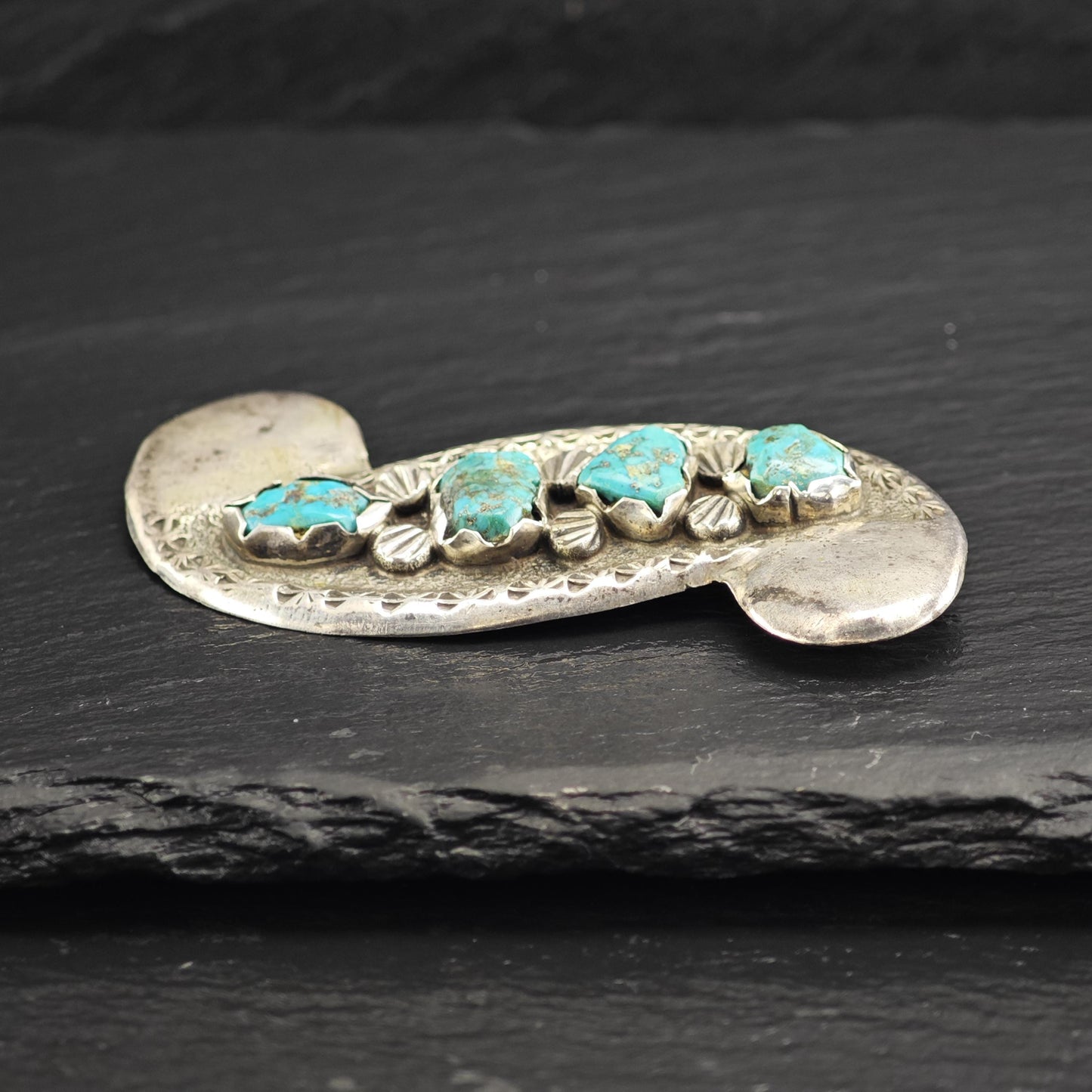Attr. Dan Simplicio, Zuni Tufa Cast Sleeping Beauty Turquoise, Sterling Silver Brooch