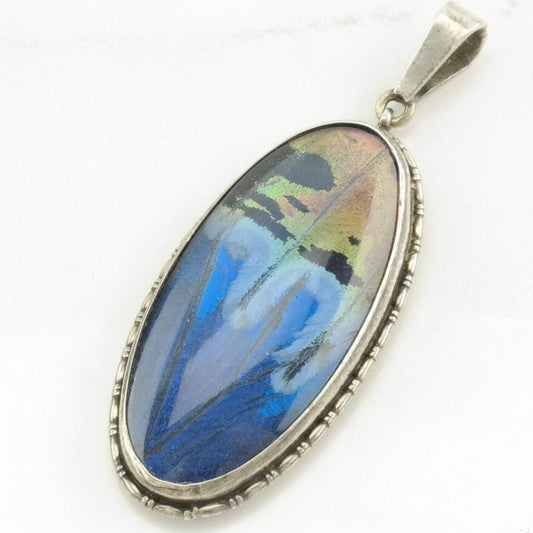Vintage Butterfly Wing Landscape Sterling Silver Pendant