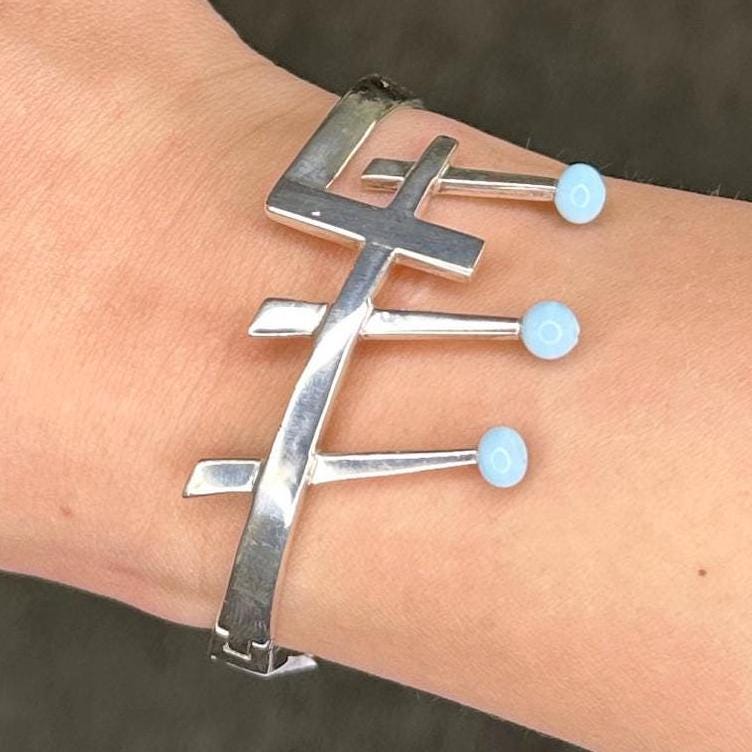 Sigi Taxco Sterling Silver Bracelet | Blue Crown Bracelet | Modernist Mexican Silver Jewelry | 1970s