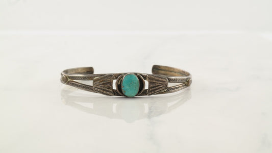 Native American Sterling Silver Cuff Bracelet Blue Turquoise