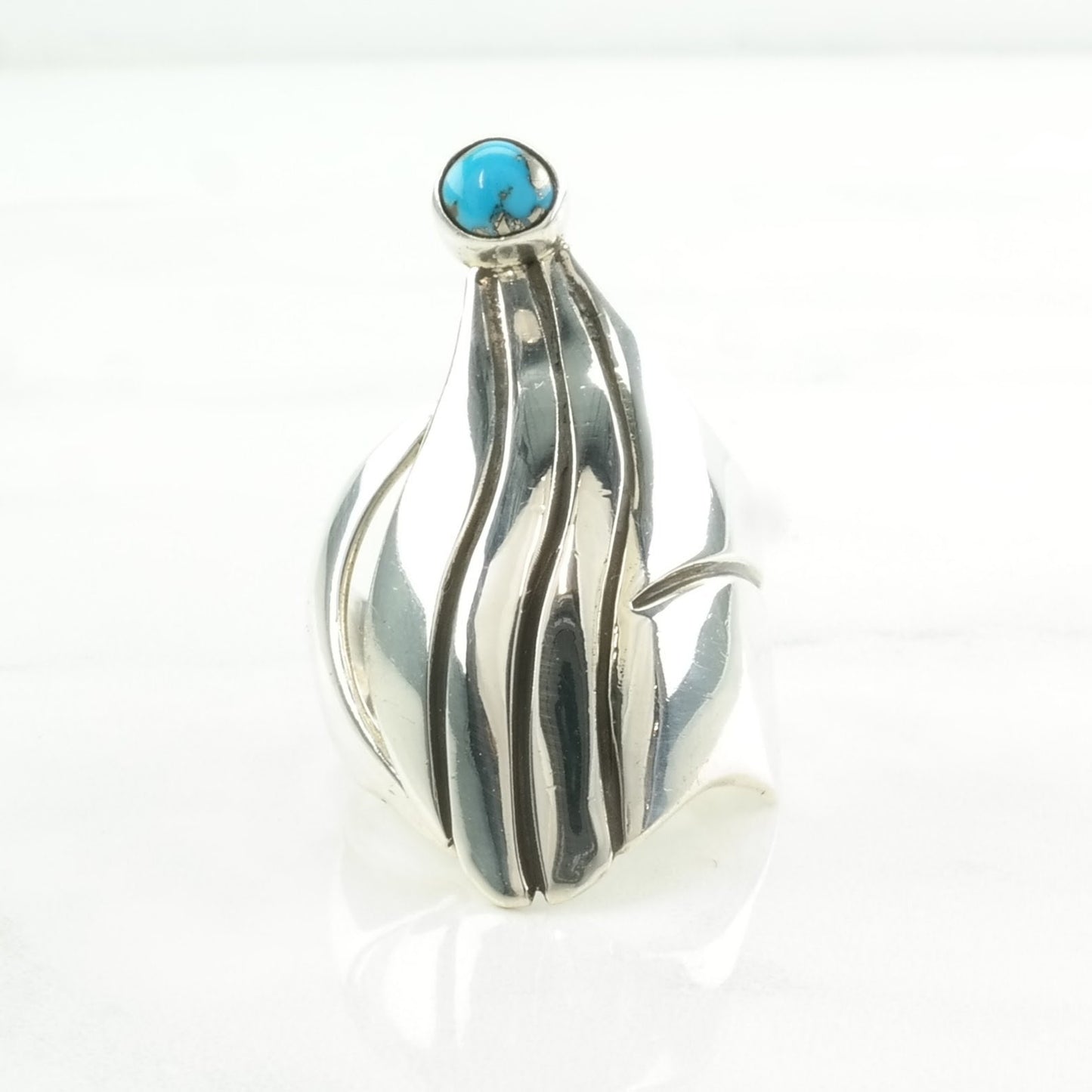 Native American Silver Ring Turquoise Modernist Sterling Blue Size 10 1/2