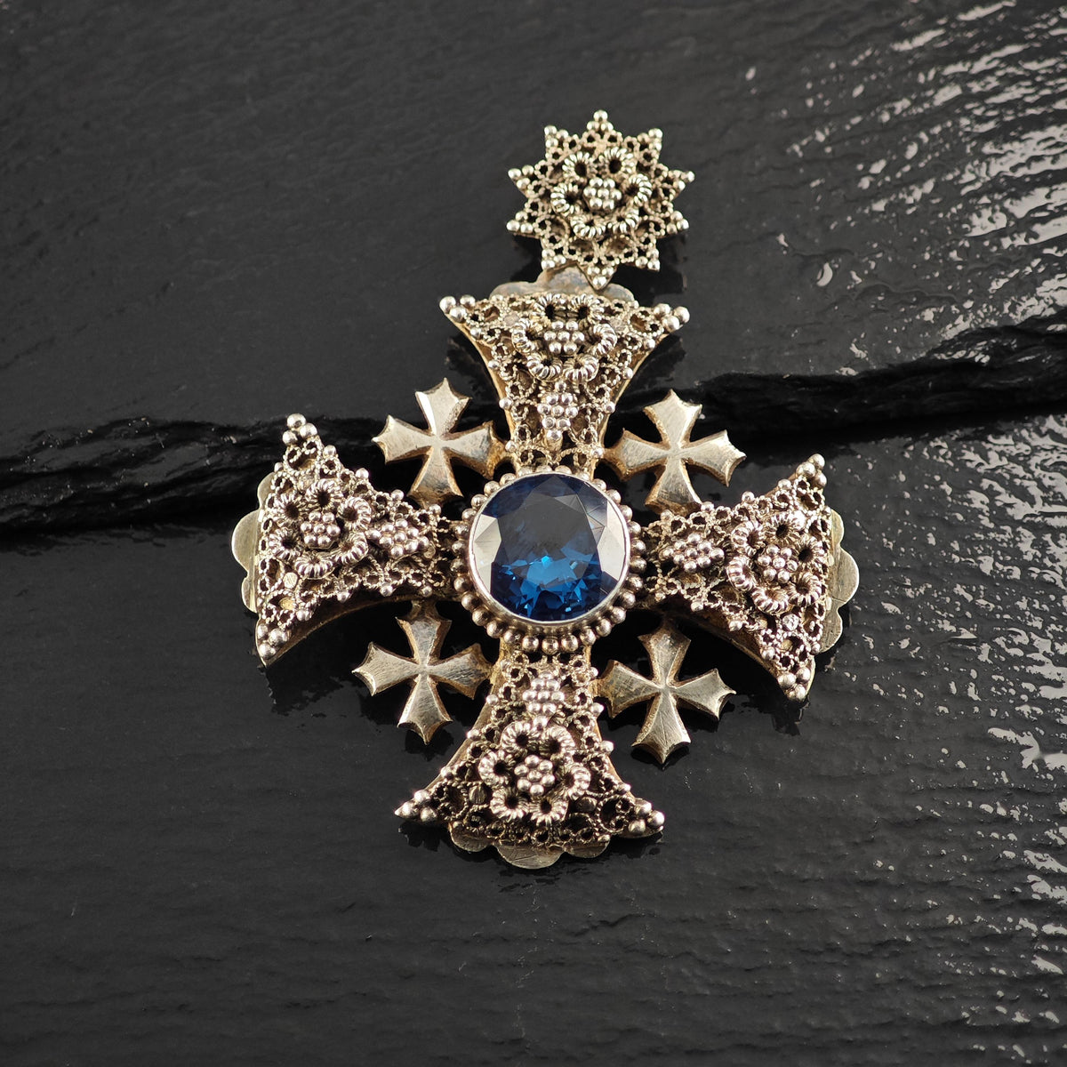 Jerusalem Cross Pendant Synthetic Spinel Sterling Silver P3154
