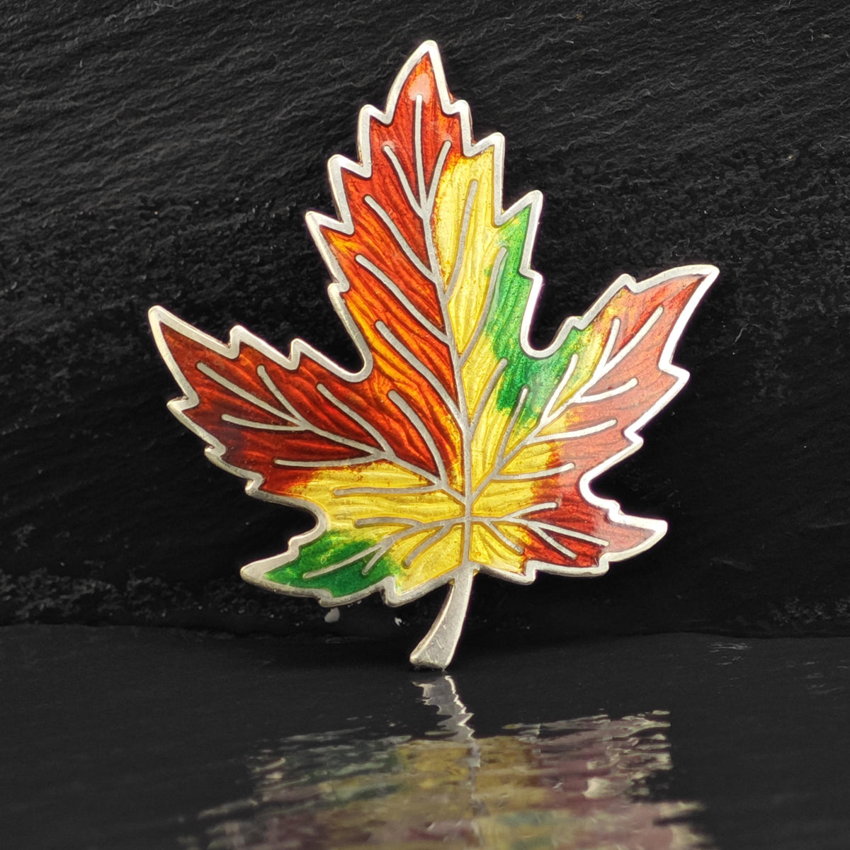 BMCo Enamel Maple Leaf Sterling Silver Brooch B2238