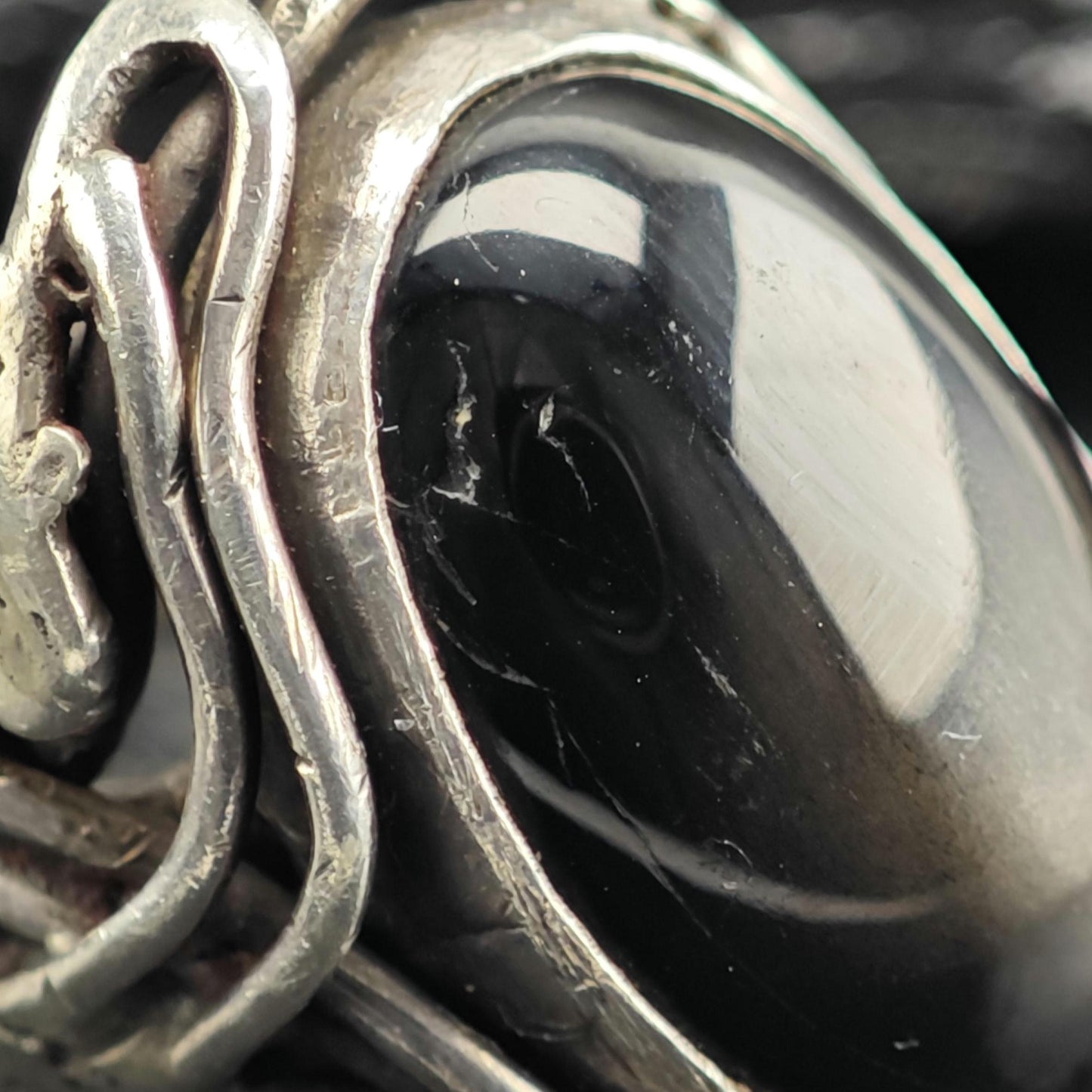 Black Cats Eye Quartz Modernist Sterling Silver Ring Sz 8 R6637
