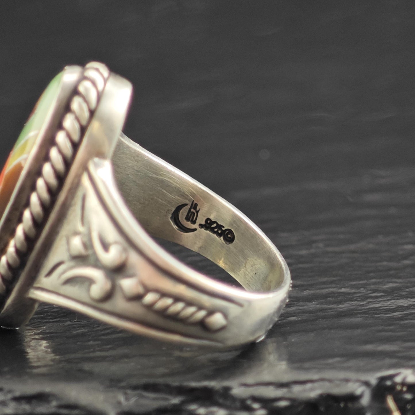 Relios Multistone Inlay Sterling Silver Ring Sz 7 1/4 R6560